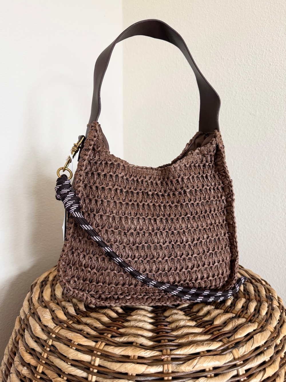 American Eagle Brown Woven Straw Shoulder Bag NWT